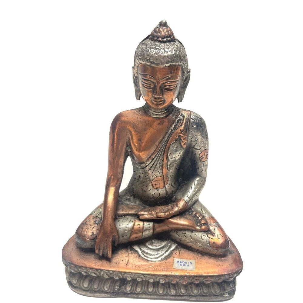 Vintage Tibetan Buddhist Buddha Statue Copper Brass Made In India Home Garden 8"
